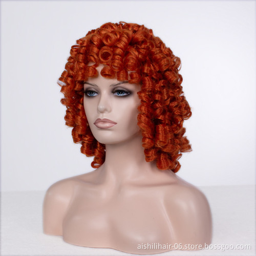 Wholesale  heat resisitant  Short Kinky Curly Red Wigs with  Rihanna Style Synthetic Hair Wig for Women